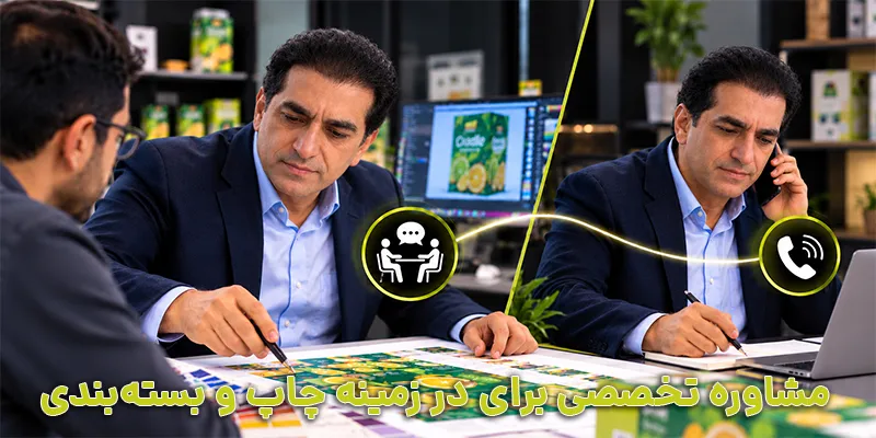 مشاوره تلفنی و حضوری درباره چاپ و بسته بندی